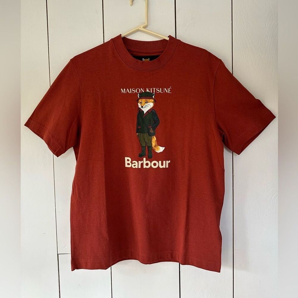 Barbour x Maison Kitsuné Beaufort Fox T-Shirt Sz M Burnt Red NWT